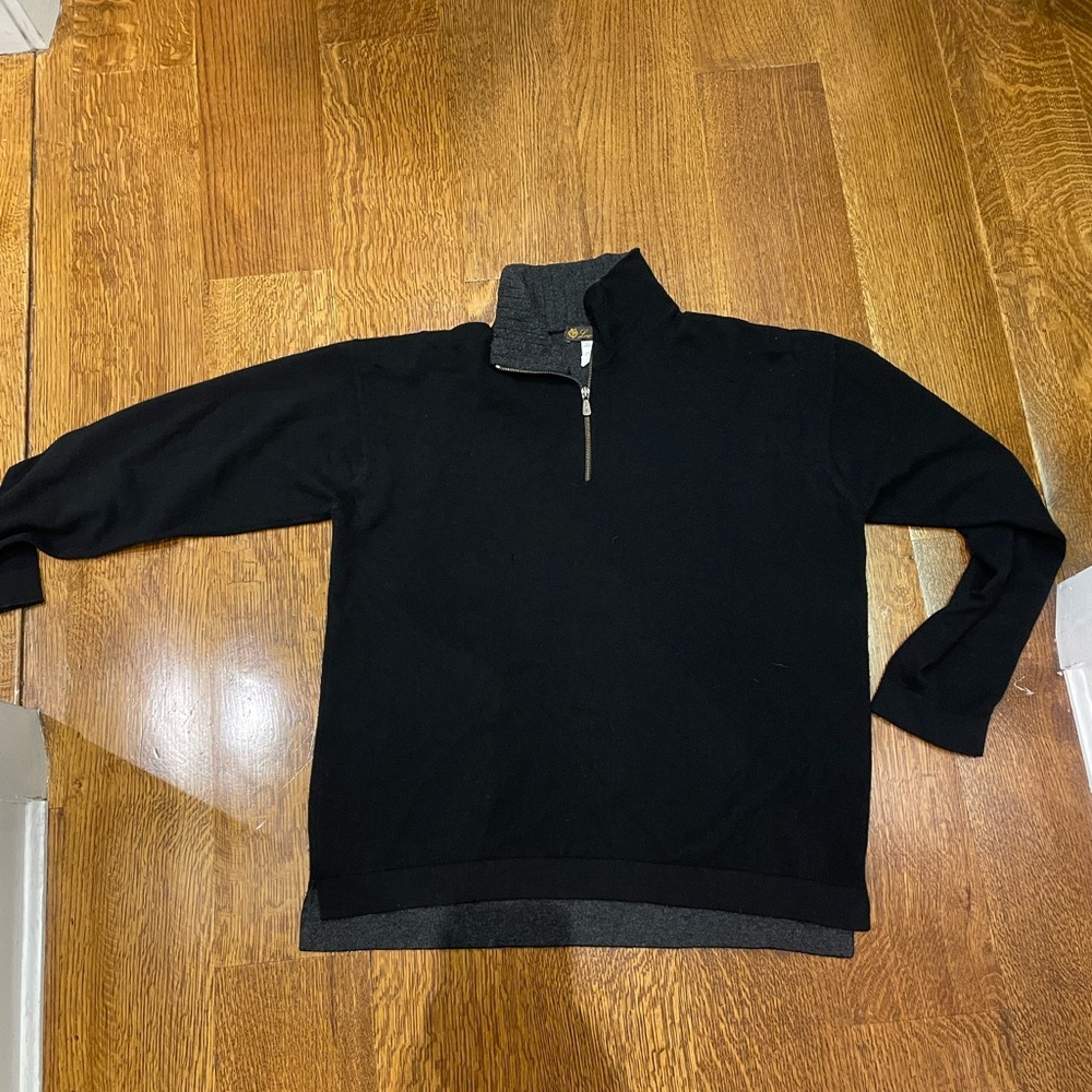 Lori Piana 100% Cashmere Men’s black half zip sweater